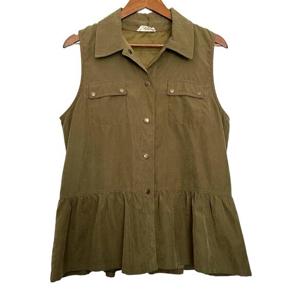 Entro Embroidered Snap Button Peplum Top Green Sleeveless Boho Festival Size M - Picture 7 of 7